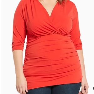 TORRID SHIRRED LACE INSET SURPLICE TOP